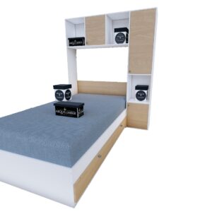CAMA PLAZA Y MEDIA CON LIBRERO BLANCO ROBLE