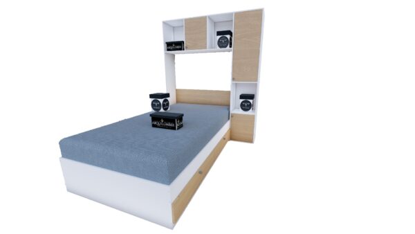 CAMA PLAZA Y MEDIA CON LIBRERO BLANCO ROBLE