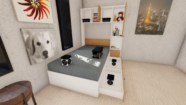 CAMA PLAZA Y MEDIA CON LIBRERO BLANCO ROBLE - Imagen 6