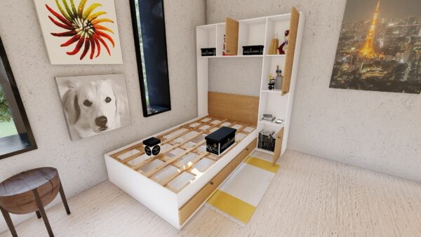 CAMA PLAZA Y MEDIA CON LIBRERO BLANCO ROBLE - Imagen 3