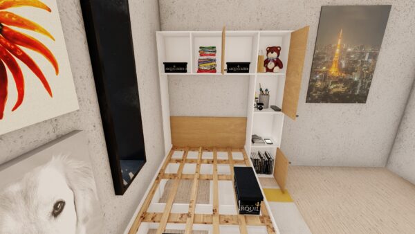 CAMA PLAZA Y MEDIA CON LIBRERO BLANCO ROBLE - Imagen 5