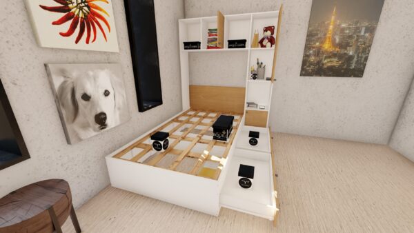 CAMA PLAZA Y MEDIA CON LIBRERO BLANCO ROBLE - Imagen 7