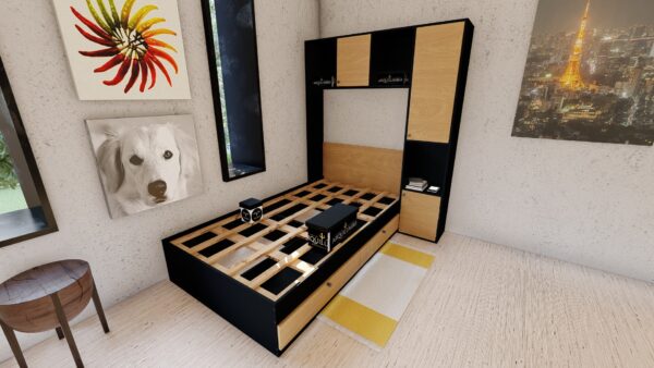 CAMA CON LIBRERO PLAZA Y MEDIA NEGRO & ROBLE - Imagen 8