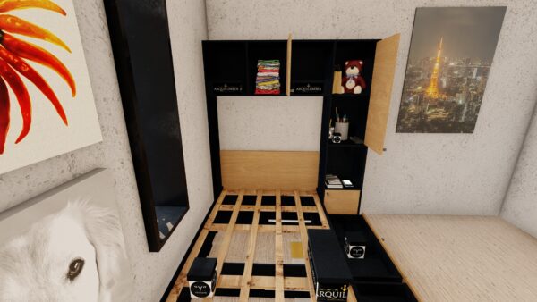 CAMA CON LIBRERO PLAZA Y MEDIA NEGRO & ROBLE - Imagen 10