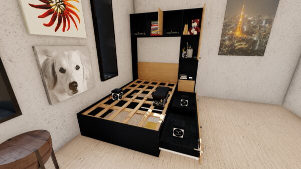 CAMA CON LIBRERO PLAZA Y MEDIA NEGRO & ROBLE - Imagen 9