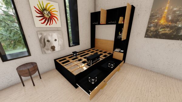 CAMA CON LIBRERO PLAZA Y MEDIA NEGRO & ROBLE - Imagen 7