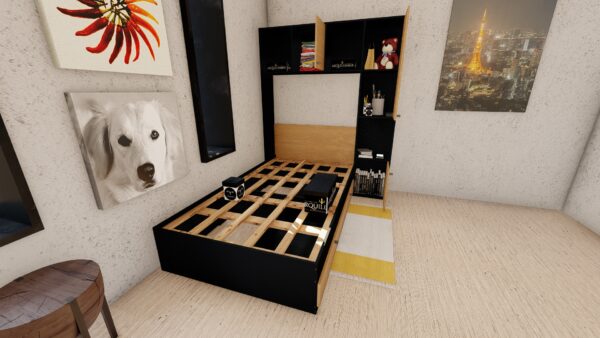 CAMA CON LIBRERO PLAZA Y MEDIA NEGRO & ROBLE - Imagen 4