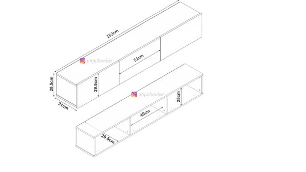 RACK TV AEREO FLOTANTE 65 PULGADAS 153CM GOLD - Imagen 3