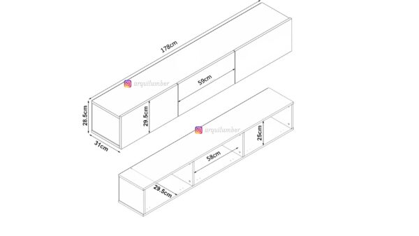RACK TV AEREO FLOTANTE 75 PULGADAS 178CM GOLD - Imagen 3