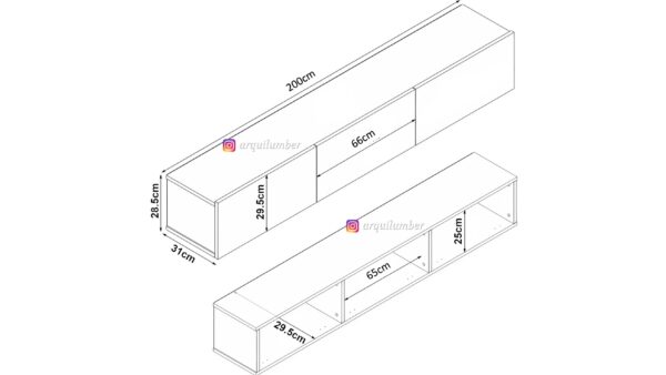 RACK TV AEREO FLOTANTE 85 PULGADAS 200CM GOLD - Imagen 3