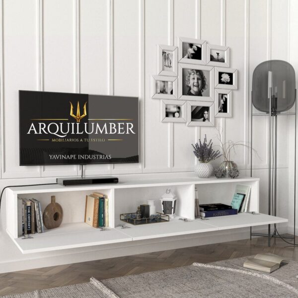 RACK TV AEREO FLOTANTE 85 PULGADAS 200CM GOLD - Imagen 7