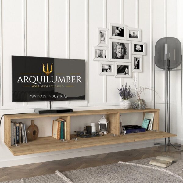 RACK TV AEREO FLOTANTE 85 PULGADAS 200CM GOLD - Imagen 2